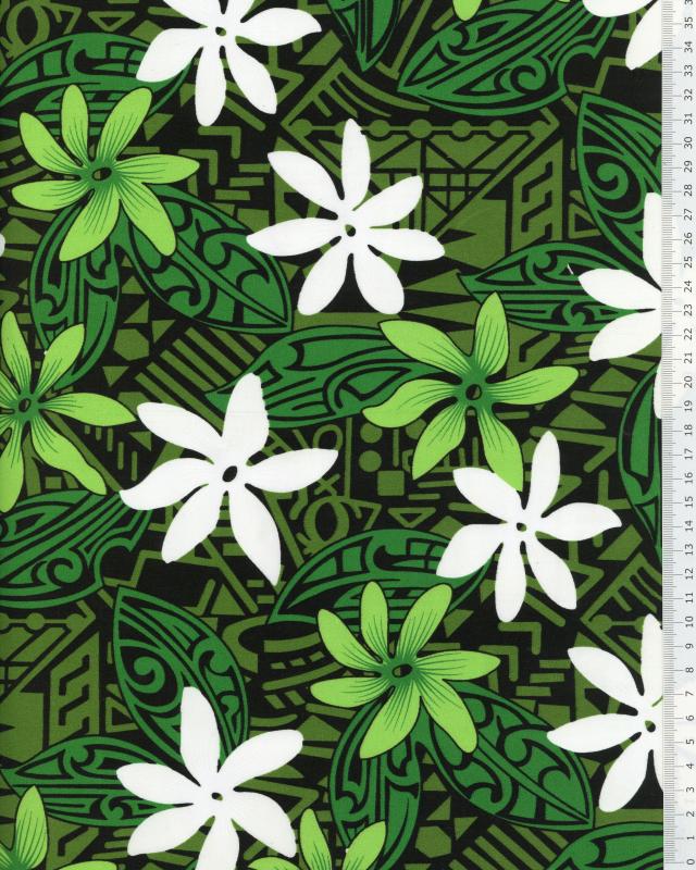 Polynesian fabric TIARE Green - Tissushop